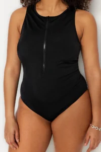 Trendyol Curve Black Zipper Detailed Sleeveless Plus Size Swimsuit - Image 3