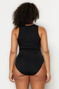 Trendyol Curve Black Zipper Detailed Sleeveless Plus Size Swimsuit - Image 5