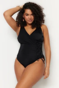 Trendyol Curve Black Double breasted Binding Detailed Plus Size Swimsuit - Image 2