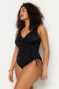 Trendyol Curve Black Double breasted Binding Detailed Plus Size Swimsuit - Image 3