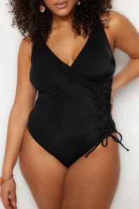 Trendyol Curve Black Double breasted Binding Detailed Plus Size Swimsuit - Image 5