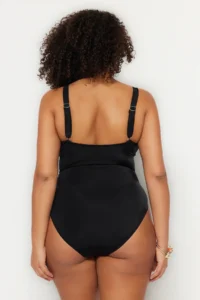 Trendyol Curve Black Double breasted Binding Detailed Plus Size Swimsuit - Image 6