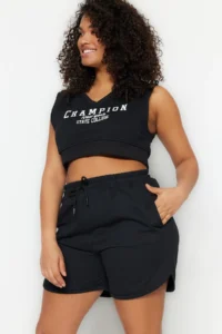 Trendyol Curve Black Thin Knitting Plus Size Shorts - Image 2