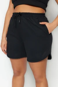 Trendyol Curve Black Thin Knitting Plus Size Shorts - Image 4