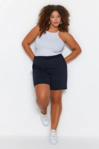 Trendyol Curve Navy Blue Thin ribbed Knitting Plus Size Shorts - Image 2