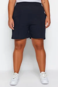 Trendyol Curve Navy Blue Thin ribbed Knitting Plus Size Shorts - Image 4