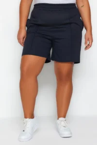 Trendyol Curve Navy Blue Thin ribbed Knitting Plus Size Shorts - Image 5