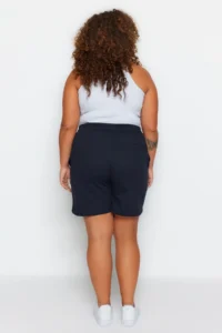 Trendyol Curve Navy Blue Thin ribbed Knitting Plus Size Shorts - Image 6