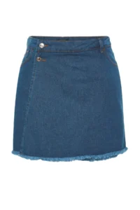 Trendyol Curve Light Blue High Waist Skirt with Tassels 100% Cotton Non-Stretch Plus Size Shorts Skirt - Image 6