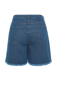 Trendyol Curve Light Blue High Waist Skirt with Tassels 100% Cotton Non-Stretch Plus Size Shorts Skirt - Image 8