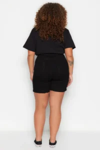 Trendyol Curve Black High Waist Flexible skinny Fit Side slit Plus Size denim Shorts & Bermuda - Image 5