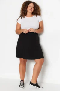 Trendyol Curve Black Elastic Waist Mini Knitting Plus Size Skirt - Image 2