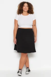 Trendyol Curve Black Elastic Waist Mini Knitting Plus Size Skirt - Image 3