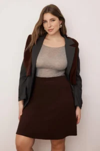 Trendyol Curve Dark Brown Elastic Waist Mini Knitting Plus Size Skirt - Image 2