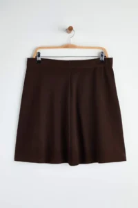 Trendyol Curve Dark Brown Elastic Waist Mini Knitting Plus Size Skirt - Image 5