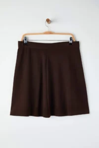 Trendyol Curve Dark Brown Elastic Waist Mini Knitting Plus Size Skirt - Image 7