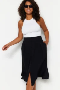 Trendyol Curve Black Slit Detailed Viscose Weaving Skirt - Image 2