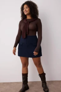 Trendyol Curve Navy Blue Mini with pocket Weaving Plus Size Skirt