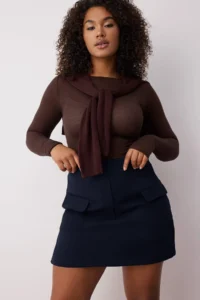 Trendyol Curve Navy Blue Mini with pocket Weaving Plus Size Skirt - Image 2