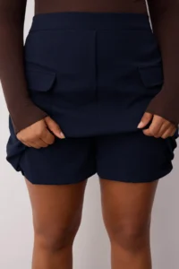 Trendyol Curve Navy Blue Mini with pocket Weaving Plus Size Skirt - Image 3