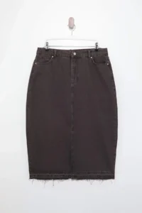 Trendyol Curve Brown Front slit Midi Size 100% Cotton Non-Stretch Plus Size Denim Skirt - Image 3