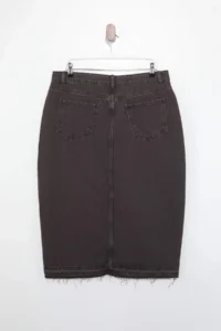 Trendyol Curve Brown Front slit Midi Size 100% Cotton Non-Stretch Plus Size Denim Skirt - Image 5