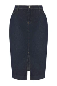 Trendyol Curve Dark Blue Front slit Midi Size 100% Cotton Non-Stretch Plus Size Denim Skirt - Image 5