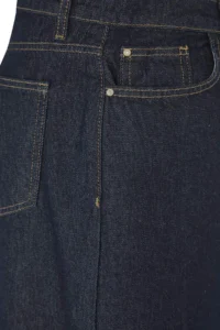 Trendyol Curve Dark Blue Front slit Midi Size 100% Cotton Non-Stretch Plus Size Denim Skirt - Image 7