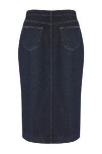 Trendyol Curve Dark Blue Front slit Midi Size 100% Cotton Non-Stretch Plus Size Denim Skirt - Image 8