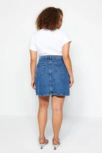 Trendyol Curve Mavi Double slit A line Comofrt/Middle Flexible Plus Size denim Skirt - Image 5