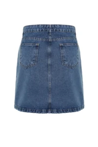 Trendyol Curve Mavi Double slit A line Comofrt/Middle Flexible Plus Size denim Skirt - Image 8