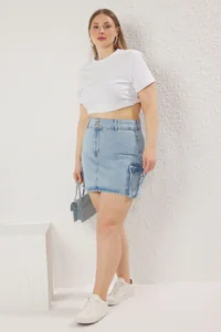 Trendyol Curve Light Blue Cargo with pocket denim Skirt - Image 2