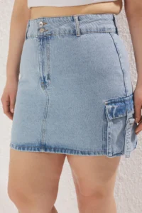 Trendyol Curve Light Blue Cargo with pocket denim Skirt - Image 3