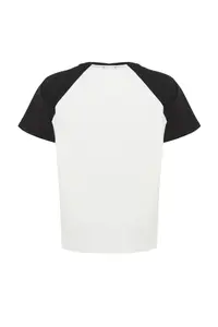 Trendyol Curve Ecru Color Bloklu Printed 100% Cotton Knitting Plus Size T-Shirt - Image 7