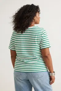 Trendyol Curve White-Green Striped V -Yaka Knitting T-Shirt - Image 4
