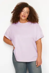 Trendyol Curve Lilac Collar ribbed Wide Pattern Basic 100% Cotton Knitting T-Shirt - Image 4