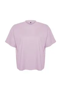 Trendyol Curve Lilac Collar ribbed Wide Pattern Basic 100% Cotton Knitting T-Shirt - Image 5