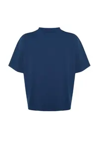 Trendyol Curve Navy Blue Collar Ribbed Wide Pattern 100% Cotton Basic Knitting T-Shirt - Image 7