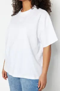 Trendyol Curve White Collar Ribbed Wide Pattern Basic 100% Cotton Knitting T-Shirt - Image 3
