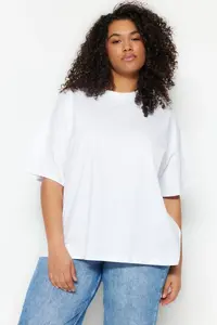 Trendyol Curve White Collar Ribbed Wide Pattern Basic 100% Cotton Knitting T-Shirt - Image 4