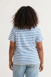 Trendyol Curve White-Blue Striped Boat Neck Knitting T-Shirt - Image 3