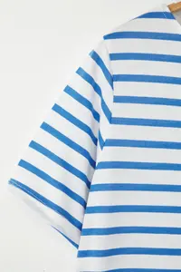 Trendyol Curve White-Blue Striped Boat Neck Knitting T-Shirt - Image 6