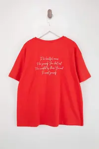 Trendyol Curve Red Crew Neck Back Printed 100% Cotton Knitting T-Shirt