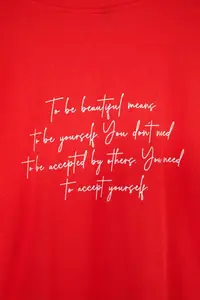 Trendyol Curve Red Crew Neck Back Printed 100% Cotton Knitting T-Shirt - Image 4