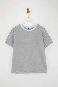 Trendyol Curve Brown Striped Crew Neck Striped Knitting T-Shirt