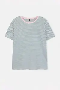 Trendyol Curve Pink Striped Crew Neck Striped Knitting T-Shirt