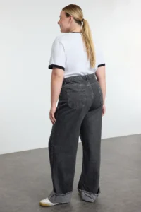 Trendyol Curve Gray High Waist Detailed Wideleg/Wide Leg Middle Flexible plus size jeans - Image 5