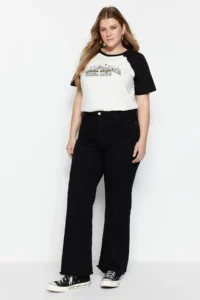 Trendyol Curve Black High Waist Dirty End Detailed Wide Leg/Wide Leg comfort/Middle Flexible jeans - Image 5