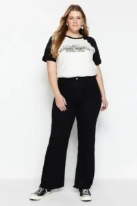 Trendyol Curve Black High Waist Dirty End Detailed Wide Leg/Wide Leg comfort/Middle Flexible jeans - Image 6