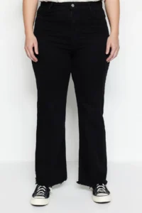 Trendyol Curve Black High Waist Dirty End Detailed Wide Leg/Wide Leg comfort/Middle Flexible jeans - Image 8